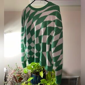 Green Geometric Print Sweater